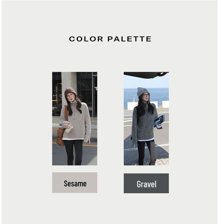 Women's Korean Style Half-Zip Stand Collar Pullover Sweater - Soft, Loose Fit for Autumn/Winter
