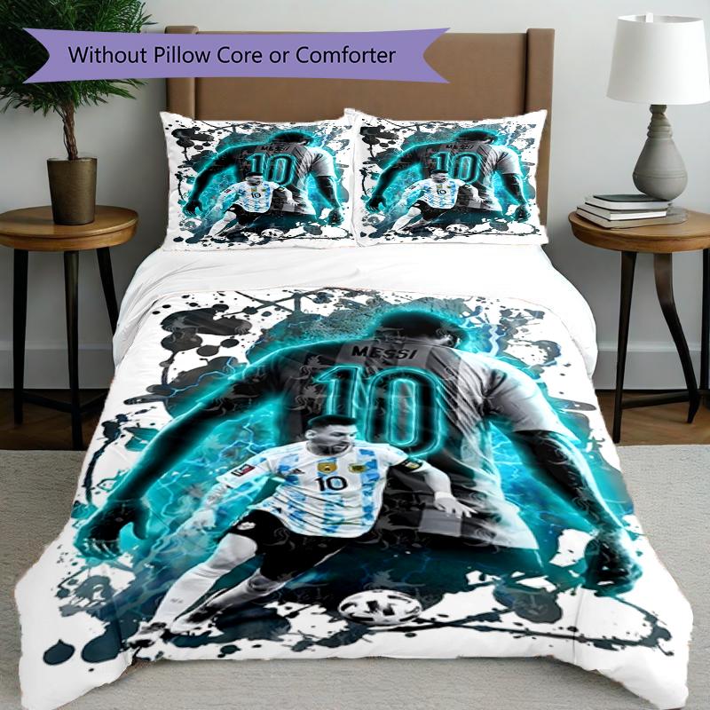 3pcs Duvet Cover Set (1*Duvet Cover + 2*Pillowcase, Without Core),football player Print Bedding Set, Bedroom Decor, All‑Season, Birthday Gift