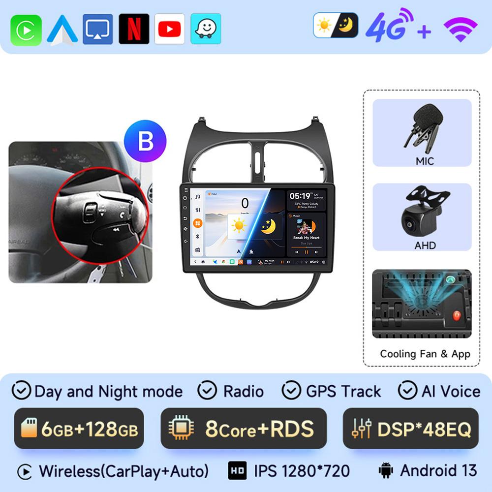 JIUYIN  Android 13 Car Radio For PEUGEOT 206 206CC 206SW 2000-2008 Auto Multimedia Player GPS Autoradio Carplay 2 din