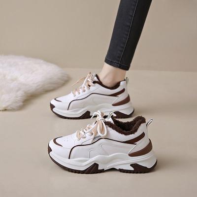 Новые женские зимние кроссовки на толстой подошве в корейском стиле с флисовой подкладкой, увеличивающие рост, с термоизоляцией, трендовые туфли на платформе