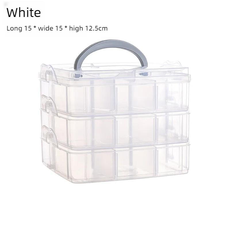 Многофункциональный 3-слойный 18-ячеечный портативный пластиковый прозрачный ящик для хранения украшений, аксессуаров для волос, практичный ящик для хранения