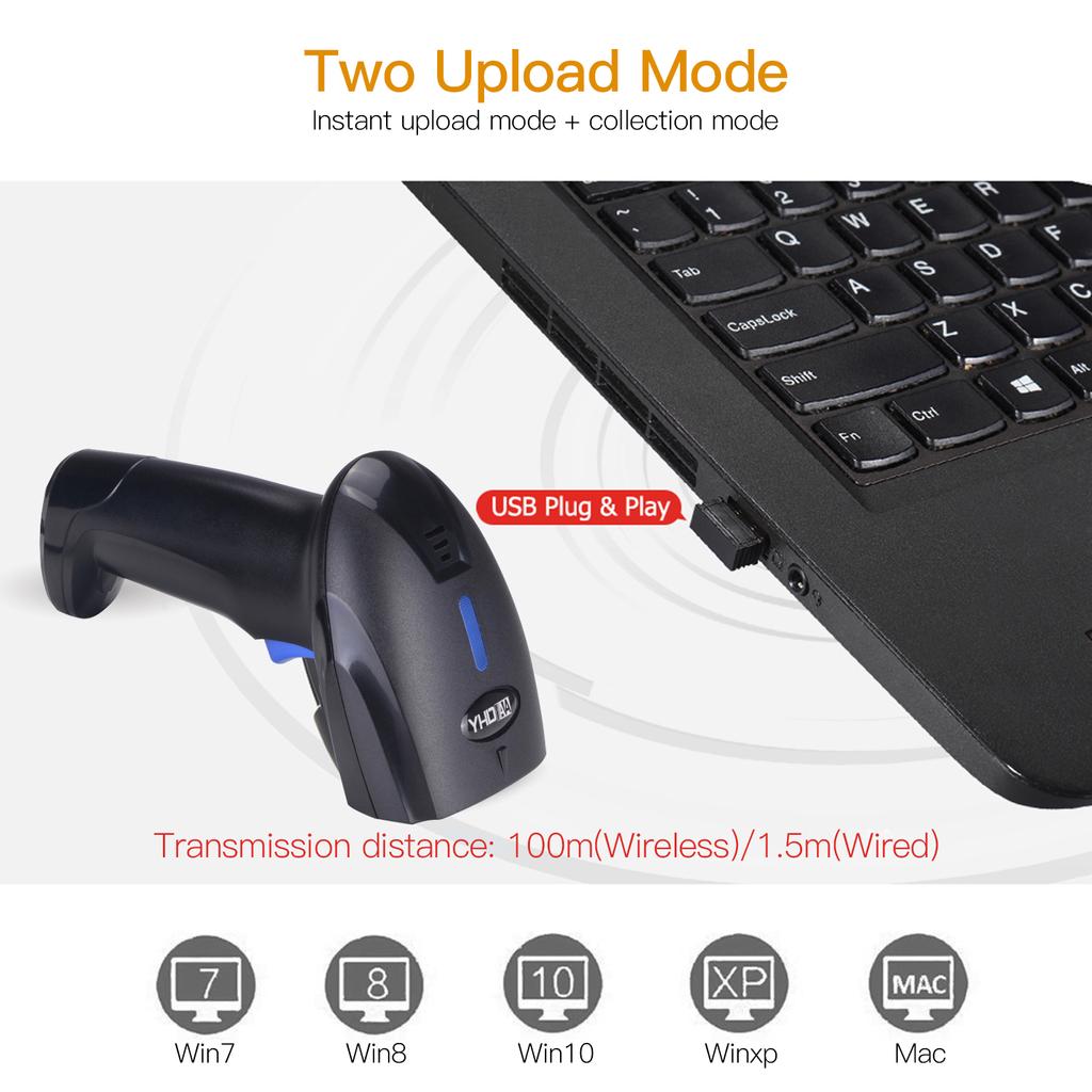 Aibecy 2in1 2.4G Беспроводной сканер штрих-кодов и проводной USB-сканер штрих-кодов Автоматический портативный 1D-бар