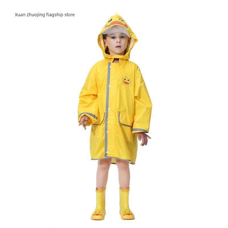 Children's Raincoat Baby Raincoat Boys Girls Kindergarten Rain Poncho Primary School Students Cartoon Raincoat with Backpack Space and Large Brim