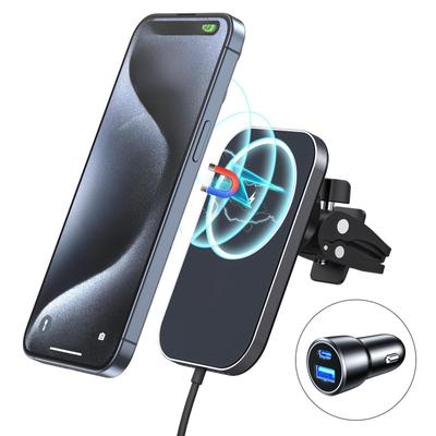 Прочное магнитное автомобильное крепление для iPhone 15 с быстрой беспроводной зарядкой Type-C