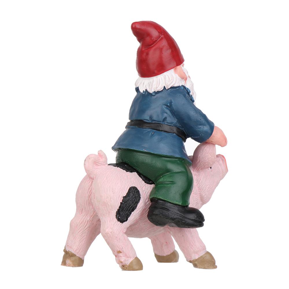 Landscape Female Goblin Statue Miniature Dwarf Figurine Fairy Garden Decorations Riding Pig Gnome