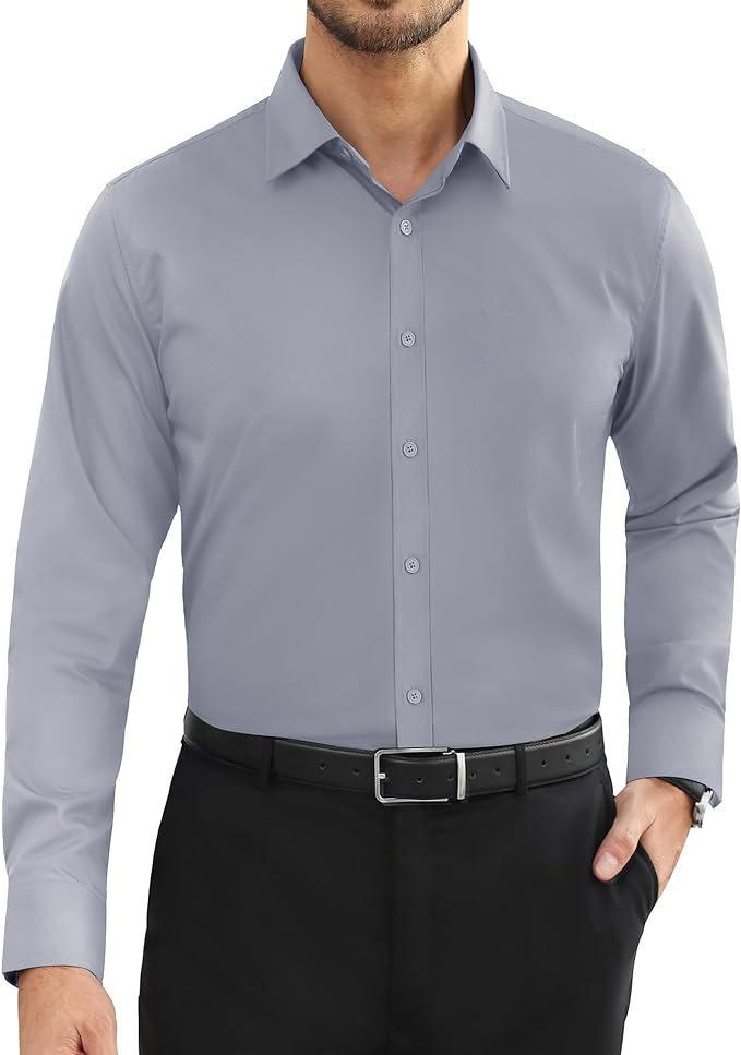 Мужская рубашка с четырехсторонней эластичностью business casual с пуговицами длинный рукав однотонная не требует глажки