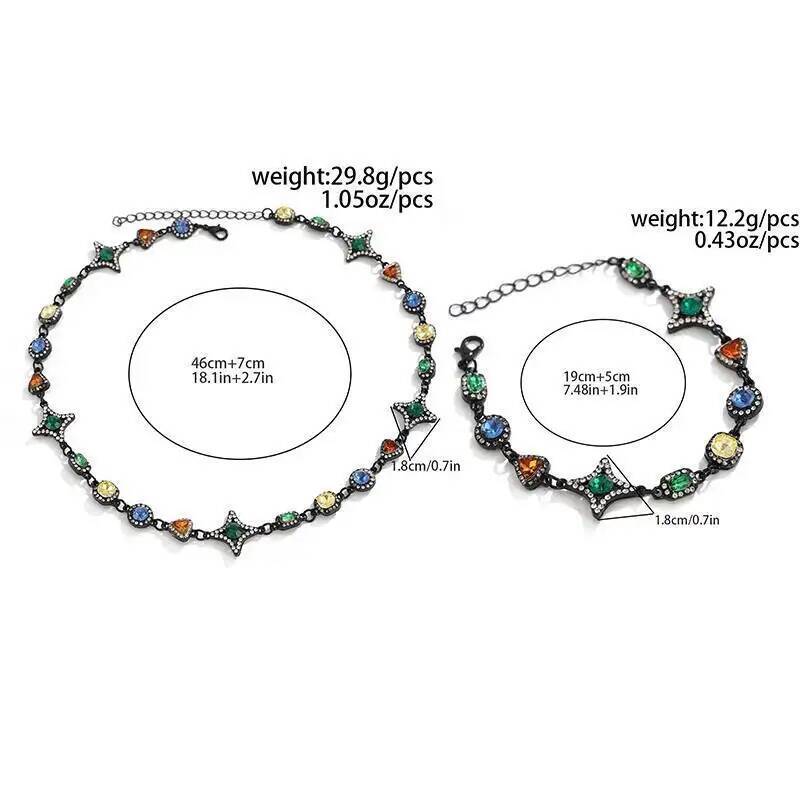SHIXIN Boho Exquisite Luxury Colorful Crystal Chain Necklace Bracelet Men New Trendy Creative Adjustable Link Couple Jewelry Set