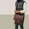 Мужская сумка-мессенджер из козьей кожи ручной работы из натуральной темно-коричневой винтажной сумки через плечо