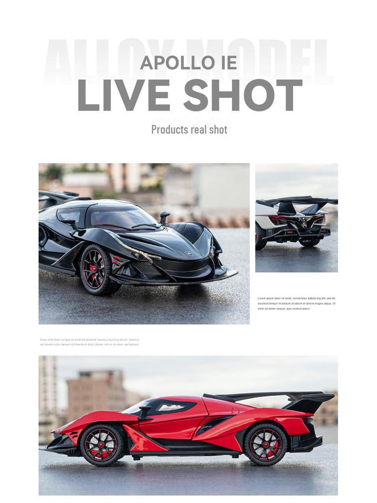 Аполлон IE 1:24 Модель автомобиля из легкого сплава: Спортивная игрушка с оттягивающимся механизмом, звуком и светом, с открывающимися дверцами