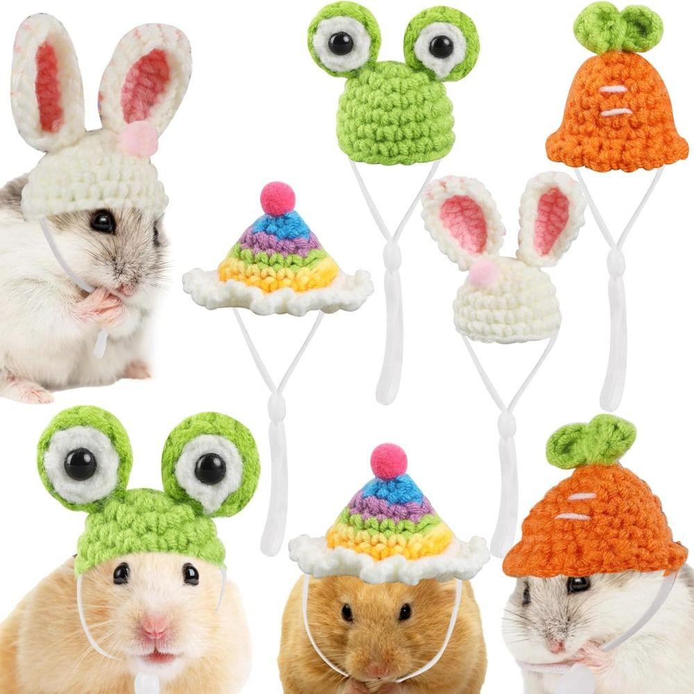 Party Clothes Accessories Mini Hamster Hats with Adjustable Strap Knitted Guinea Pig Hats
