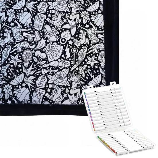 Одеяло-раскраска сделай сам, раскрась свое собственное одеяло, раскрашивание сделай сам с 24 маркерами, настраиваемое стирающееся пледовое одеяло для домашнего декора, вечеринки, арт-проект