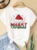 (Asian Size) New Year T Clothing Short Sleeve T-shirts  Print Merry Christmas Letter 90s Trend Cute O-neck Women's Top Fashion Holiday Graphic Tee