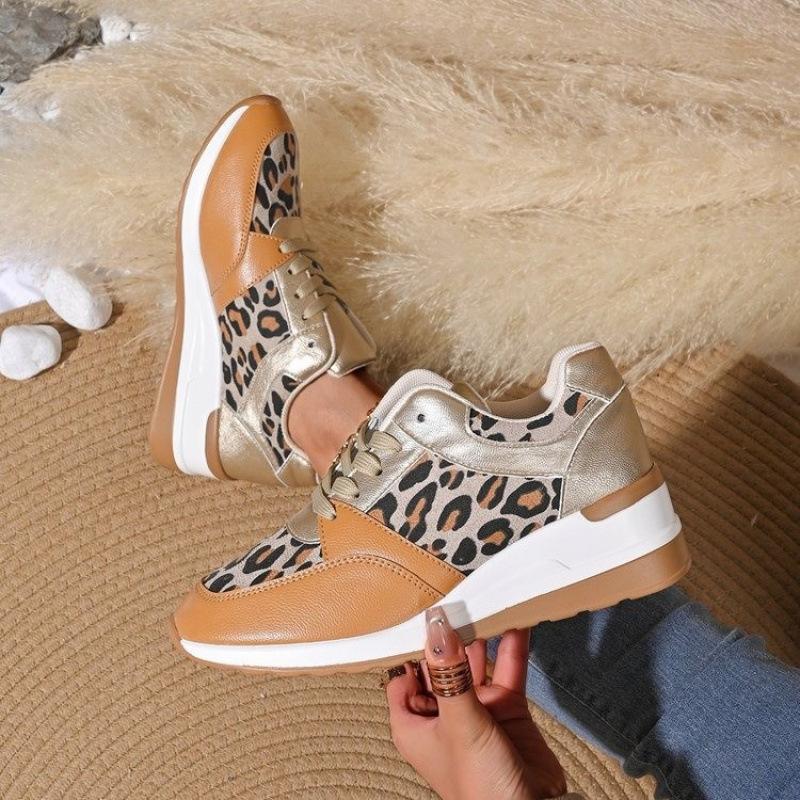 New year's flat leopard print lace-up casual sneakers plus size four-season single shoes running shoes