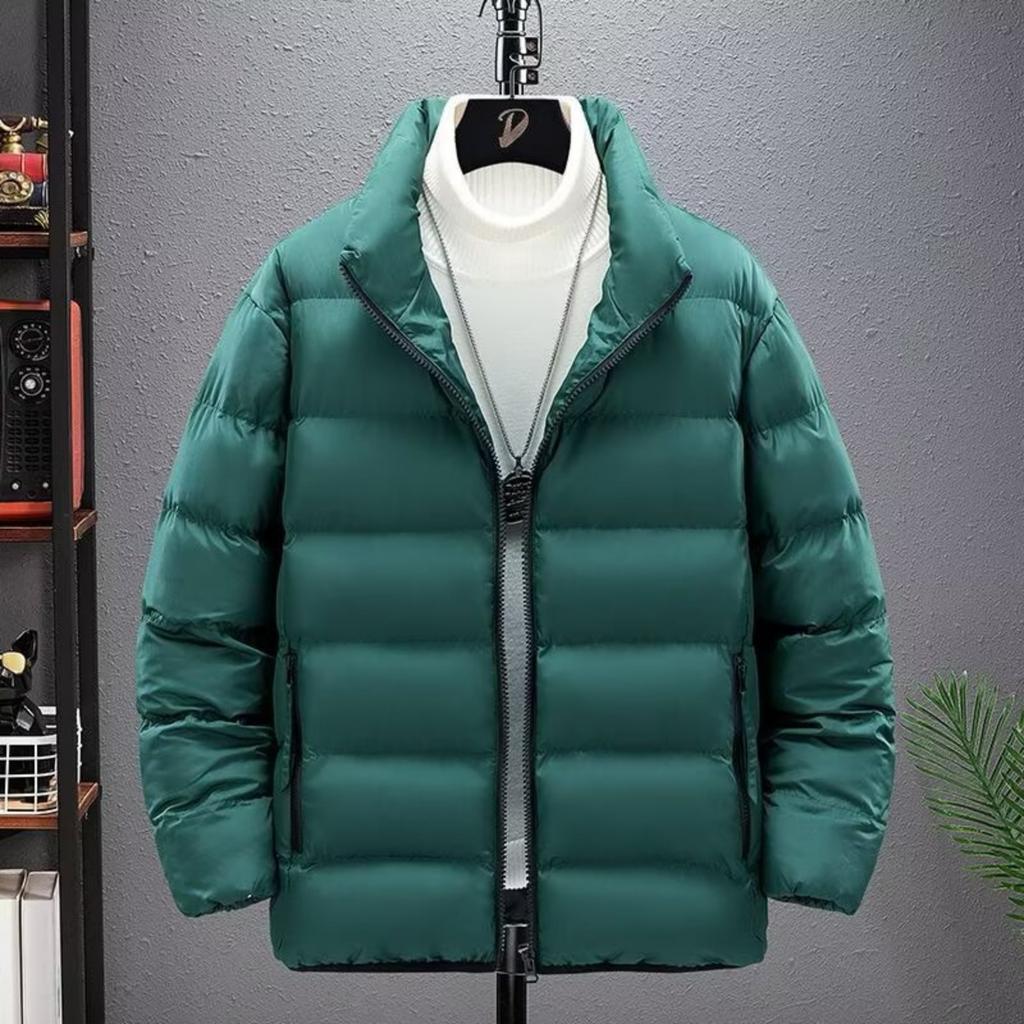 Men's Casual Solid-color Stand-up Collar Cotton-padded Jacket, Men's Thick And Warm Long-sleeved Coat With Added Cotton