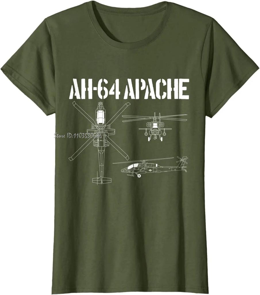 AH64 Apache Схема Военный Атакующий Вертолет Хлопковая Футболка Летняя Оверсайз Футболка С Круглым Вырезом Унисекс Одежда Унисекс Топы Футболки