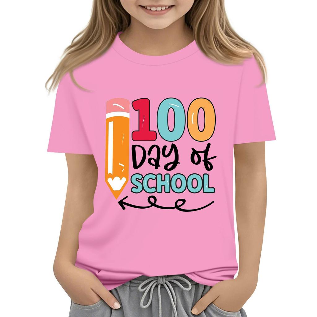 Детская модная повседневная футболка с коротким рукавом и круглым вырезом в честь 100-дневной годовщины школы
