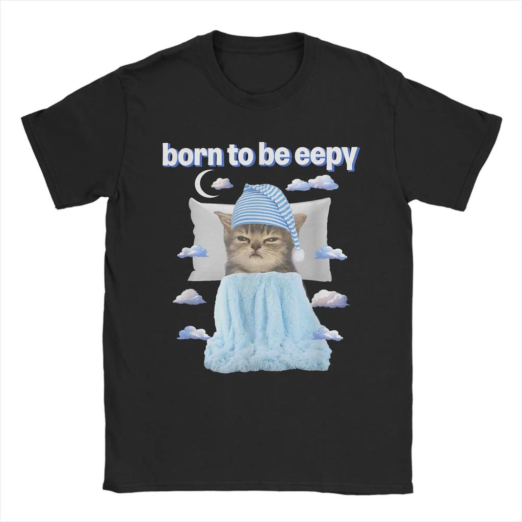 Женская футболка Eepy Cat, глупый сонный кот-мем, потрясающая футболка с коротким рукавом, с круглым вырезом, одежда, идея для подарка, графические футболки, топ в стиле Y2K
