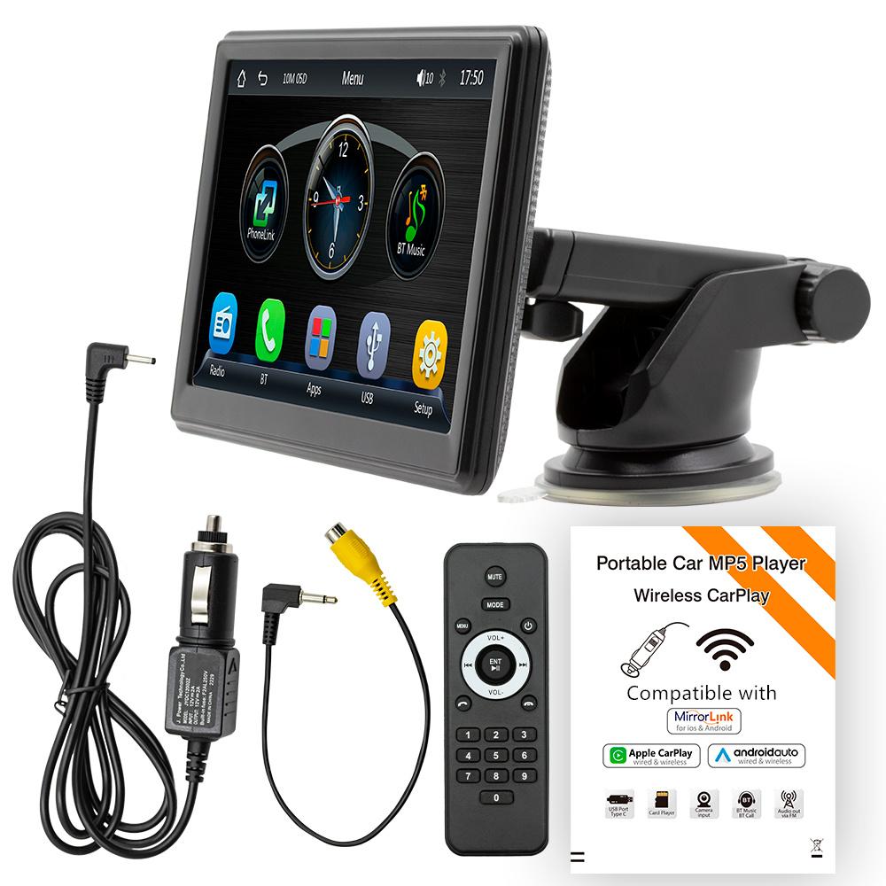 Портативный 7-дюймовый мультимедийный плеер с сенсорным экраном высокой четкости, совместимый с беспроводной системой CarPlay, Android Auto Mirror Link