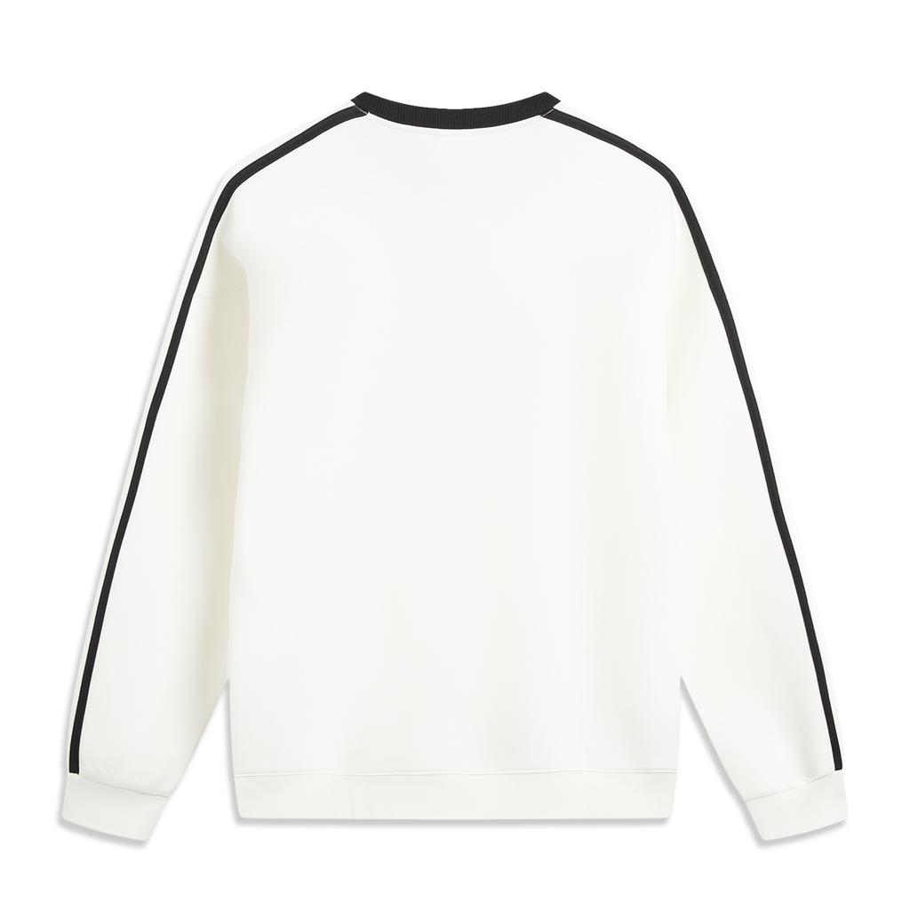 Li Ning Sports Lifestyle Series Свитшот унисекс с круглым вырезом, свободного кроя, в стиле кэжуал, в ретро-цветовой блок, с буквенными полосами, универсальный, молочно-белый AWDVF87-1