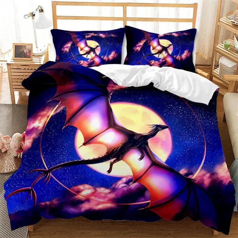 Комплект постельного белья с изображением древних диких животных, пододеяльник с изображением летящего дракона, микрофибра, готический мотив, монстр, одеяло, покрывало для детей, мальчиков и подростков