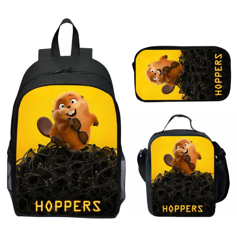 Hoppers Beaver Metamorphosis Print 3-Piece Set School Backpack Lunch Bag Pencil Case Cartoon Student Set