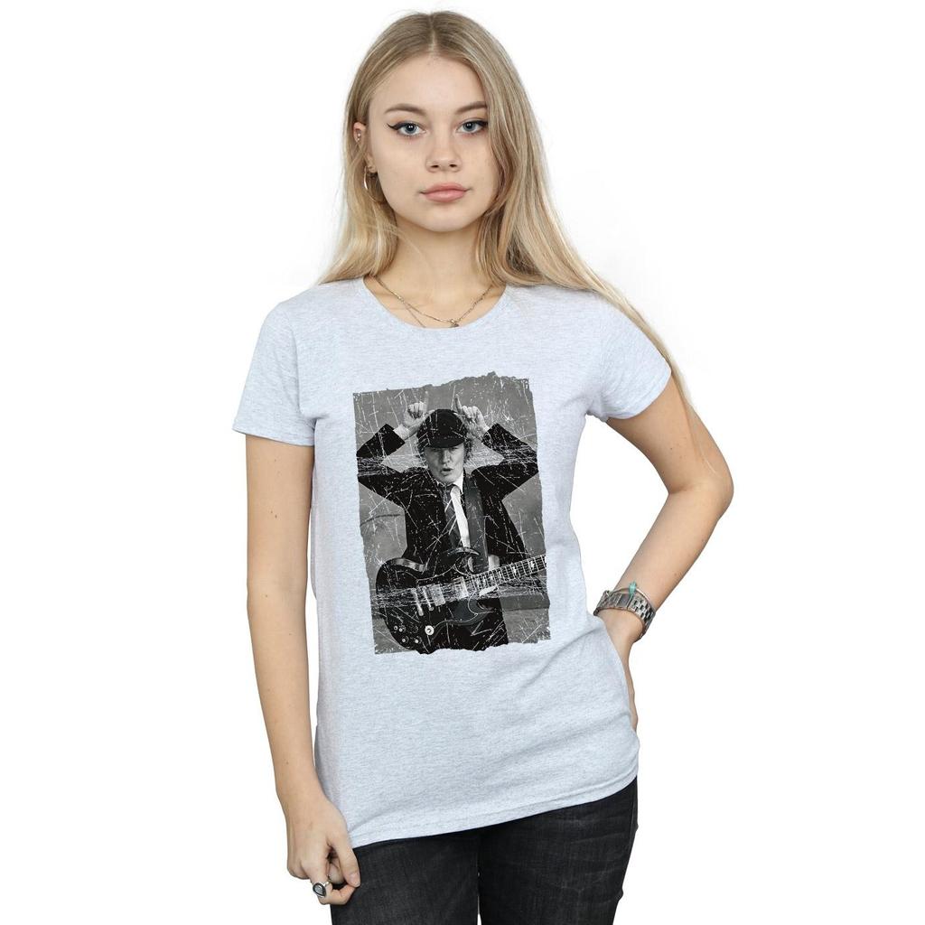 AC/DC Womens/Ladies Angus Young Distressed Photo Cotton T-Shirt
