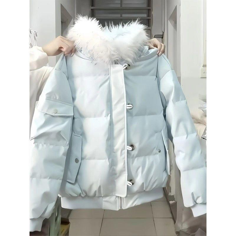 Womens Warm Hooded Cotton Padded Coat With Faux Fur Trim Winter 2026 Short Length Plus Size Outerwear
