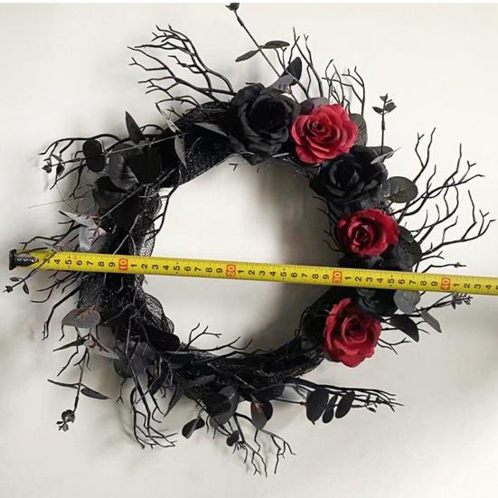 Halloween Wreath Dead Branch Garland Spooky Realistic Simulation Flower Black Decorative Wreath Door Hanging Festive Rattan Ring