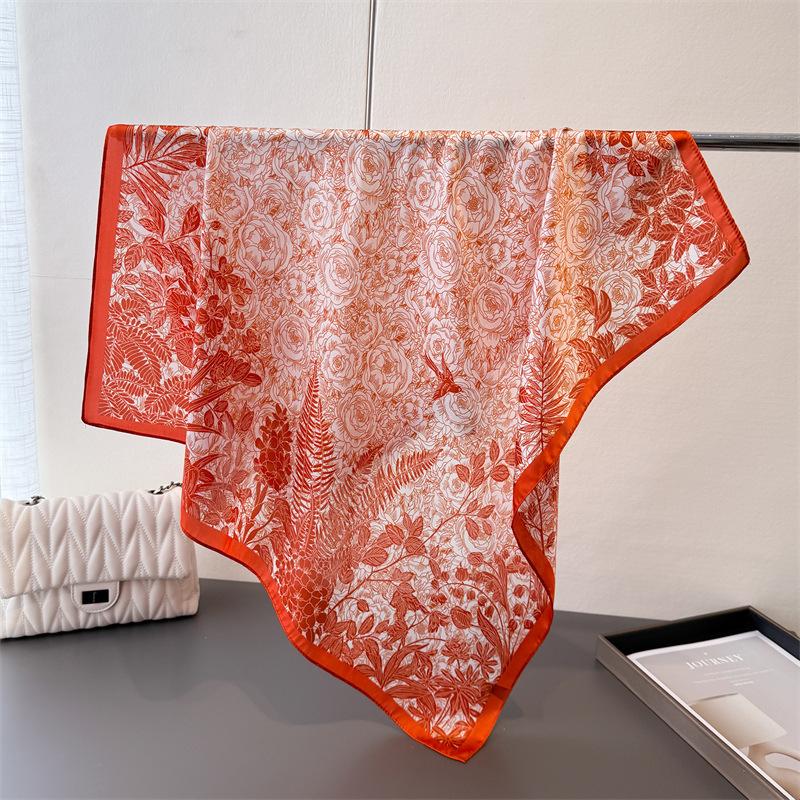 Plant Style Printing Simulation Silk Scarf Square Scarf High-End Shawl Versatile Neck Small Square Scarf Headscarf