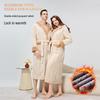 Cozy Couple Jacquard Fleece Long Robe - Hooded Autumn/Winter Bathrobe for Men & Women