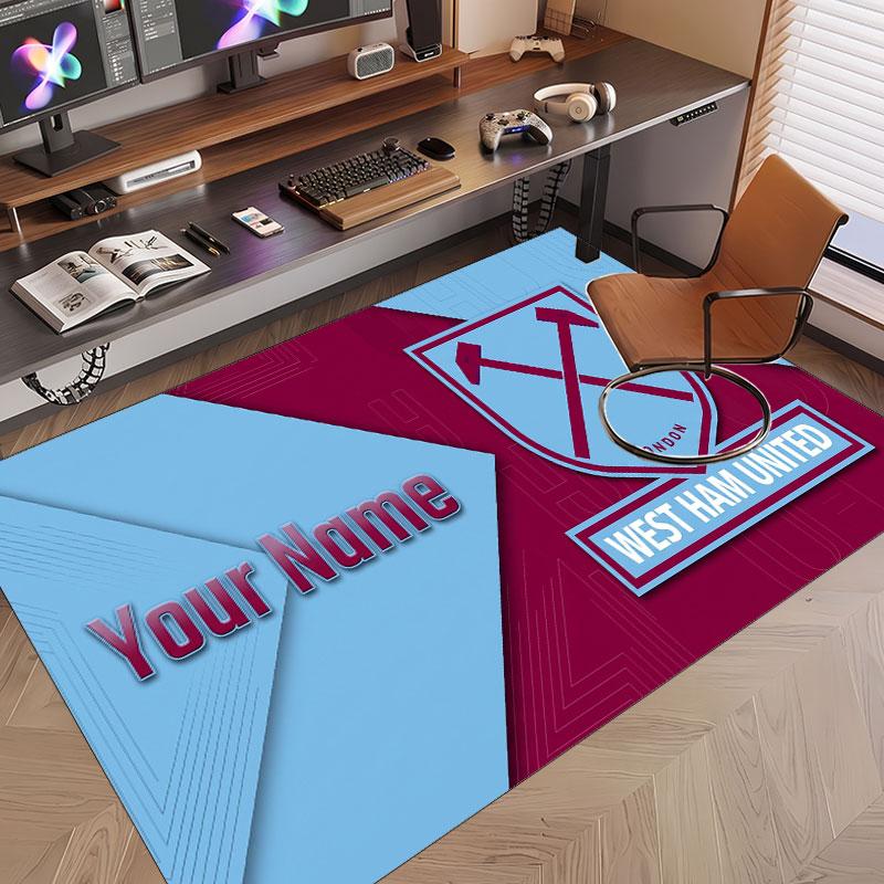Custom Rug West Ham United football Pattern Print Name Text Soft Non‑Slip Floor Carpet for Home Indoor Decoration