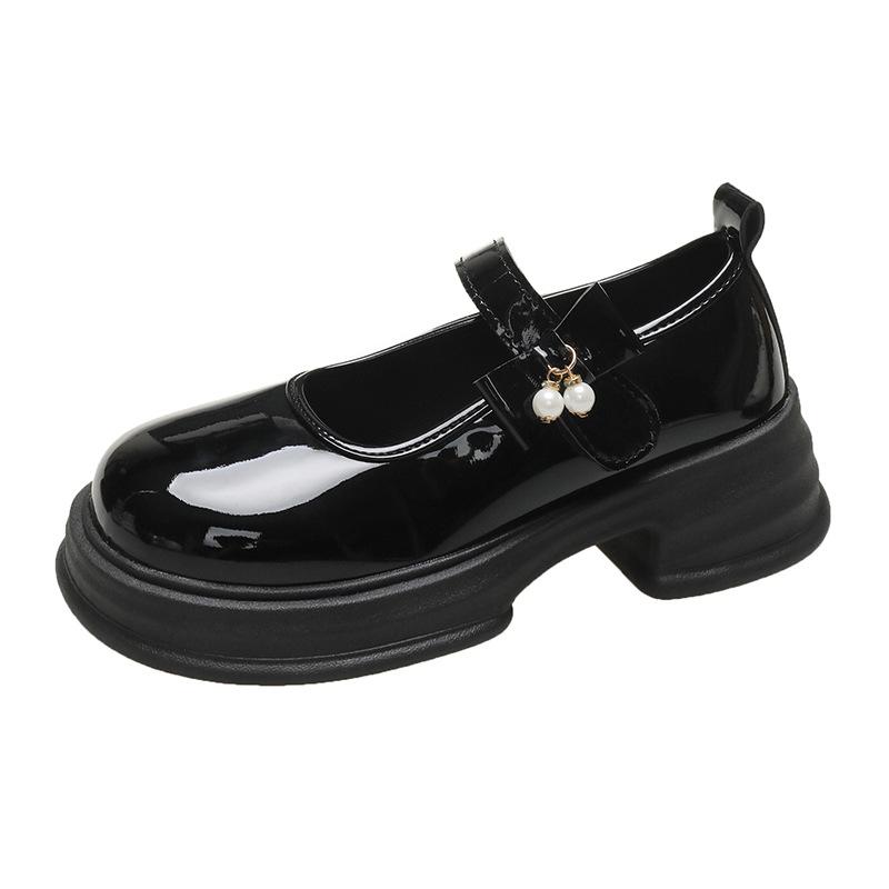 Туфли женские кожаные в стиле ретро с жемчугом белого цвета 2024 года, легкие, универсальные, в студенческом стиле, на толстой подошве, с круглым носком, туфли Мэри Джейн