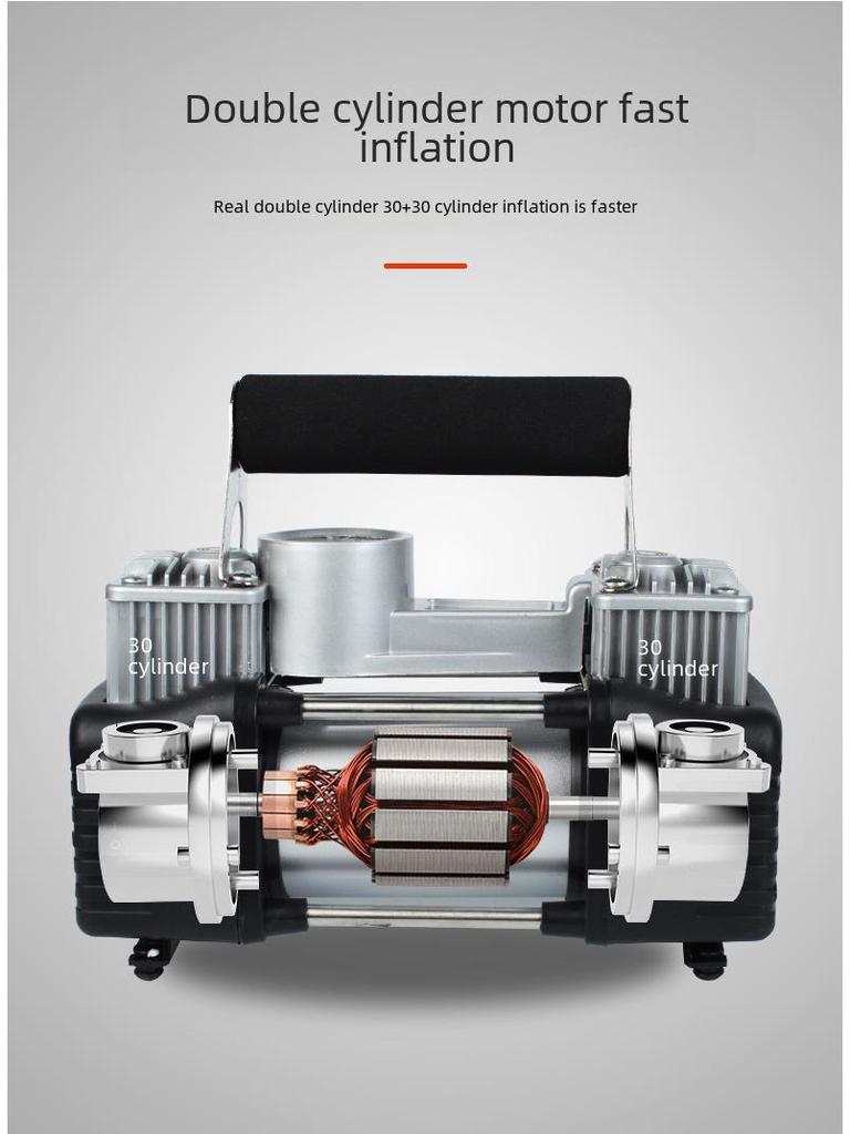 Портативный двухцилиндровый воздушный насос для транспортных средств 12 В/24 В