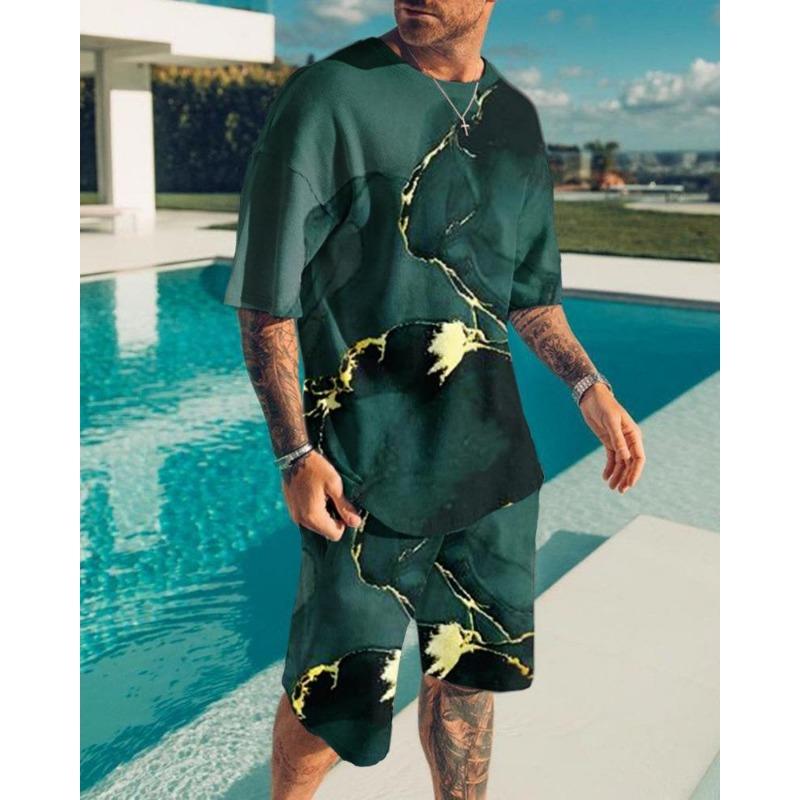 Новый мужской комплект одежды, летний наряд, футболка с 3D-принтом, шорты, 2 предмета, свободный спортивный костюм, повседневный спортивный костюм Love Eagle