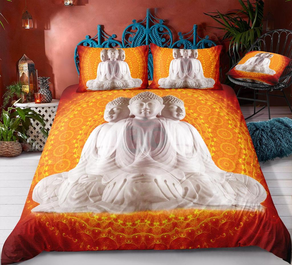 3D Buddha Bedding Set Exotic Quilt Cover Pillow Case 2/3 Pieces EU220 * 240 Extra Large Size Soft Zippered Bedroom Decoration