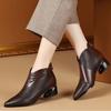 Luxury Women's Ankle Boots Pointy Retro Fleece Leather Shoes Fashion High Quality Office Low Heel Shoes Black Platform Boot