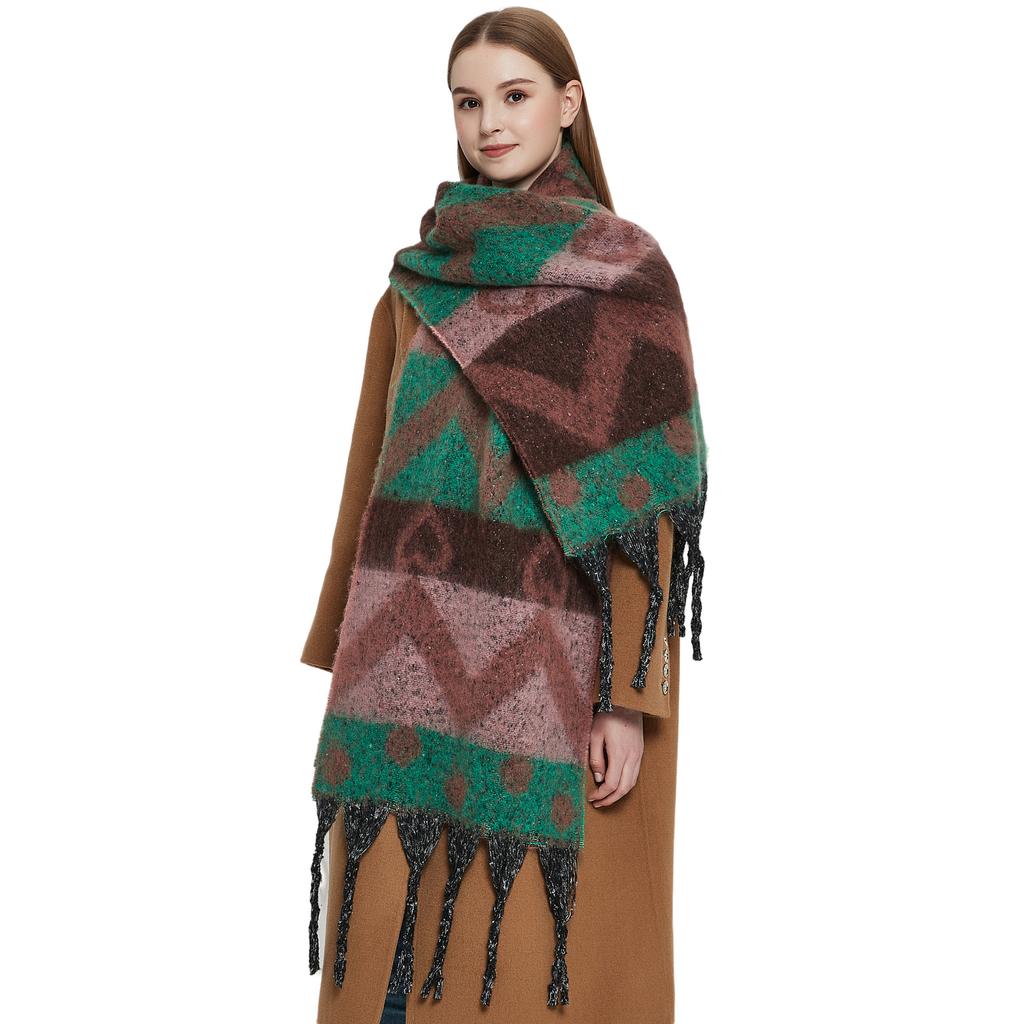 Female Warm Shawl Autumn Winter Thick Love Wave Print Scarf Tassel
