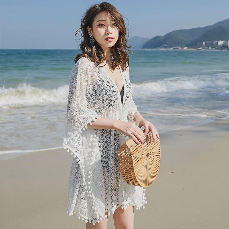 Women's Long White Swimsuit Coverup: Water-Friendly, Loose Fit, Perfect for Beach and Hot Springs.