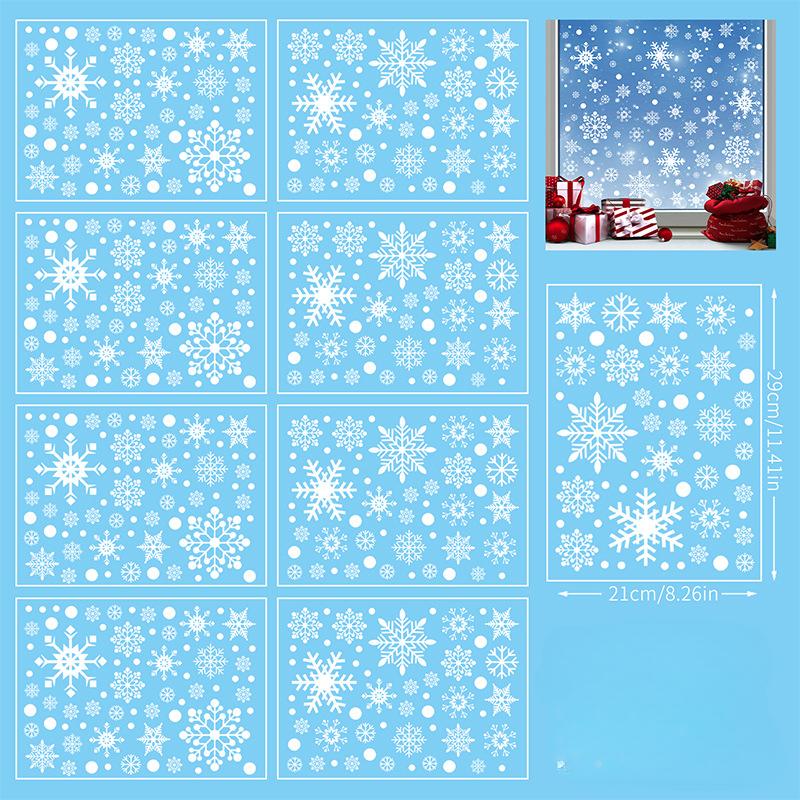 Рождество, Белые наклейки на окна в виде снежинок, Рождественские наклейки на стекло, Украшения для магазина в торговом центре, Украшения для окон, Статические наклейки