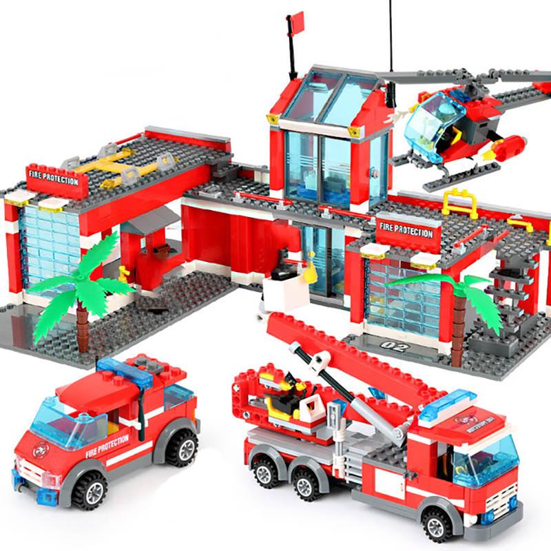 Моделирование городского пожарного спасательного инженерного автомобиля, подвижный строительный блок, модель пожарной машины, комплект, детская собранная игрушка в подарок