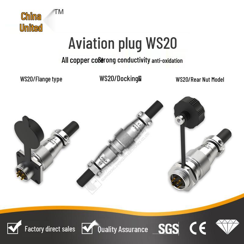 WS16 Aviation Flange Connector: Male & Female Docking, 2/3/4/5/7/9/10 Pins, 4-Core Cable Socket
