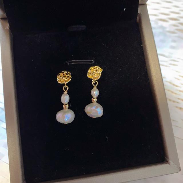 Серьги-пусеты из натурального пресноводного жемчуга для женской ниши и с небольшим чувством дизайна, игла из серебра S925, простые серьги, серия «Язык цветов розы»