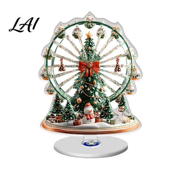 Festive Desktop Decor Acrylic Ferris Wheel Christmas Ornament 360° Rotating Snow House Tabletop Holiday Ornaments Decor Decoration for Offices Home