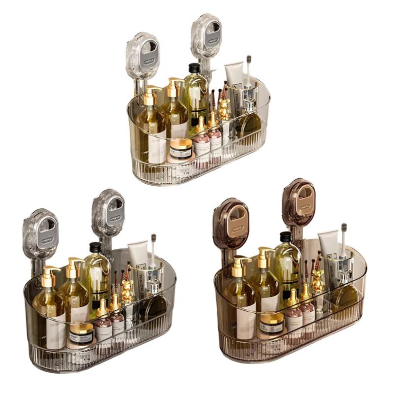 Стеллаж для хранения на присосках, прозрачный золотой, без перфорации, полка-сушилка для ванной комнаты, настенный органайзер