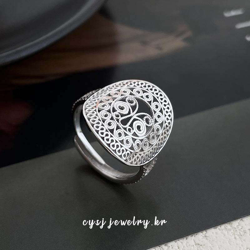 Cuiyan Shijie S925 Silver Korean Hollow Pattern Ring for Women, New Chinese Style Fashion Ring