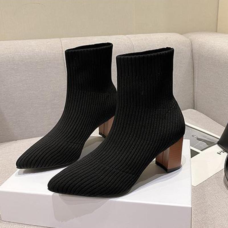 Вязаные ботильоны для женщин весна осень мода готика эластичные носки туфли-лодочки сапоги на высоком каблуке сексуальные платья сапоги женские
