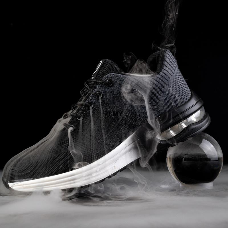 Women Safety Shoes Men Steel Toe Boots Breathable Work Sneaker Air Cushion Anti Smash Anti Stab Work Shoes Protective Footwear