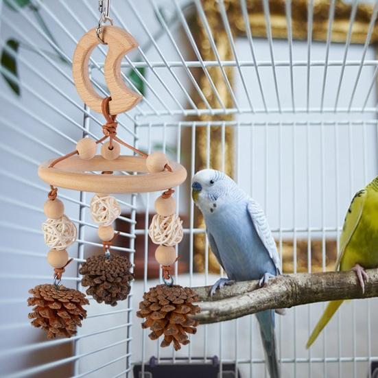 Красочная подвесная игрушка для попугая, тренировочный аксессуар для клевания и жевания, ручная работа, натуральное дерево