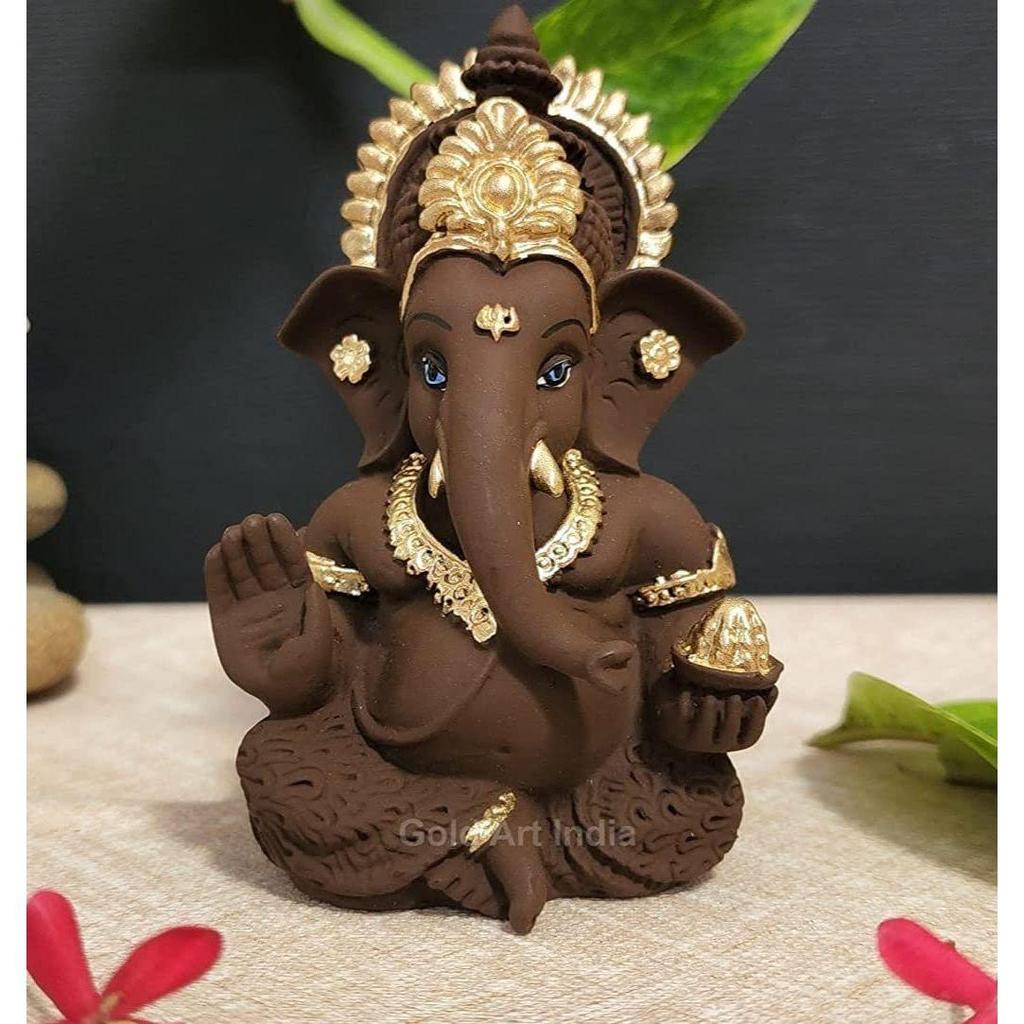 Brown Terracotta Idol for Ganesh Idol for Car Dashboard God Ganesha Idol for Home Decor Ganpati for Gift 3.5 inches (Brown Terracotta), Idol