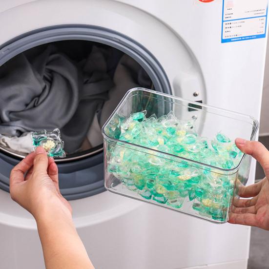 Контейнер для хранения шариков для стирки с бамбуковой крышкой, широкое отверстие, акриловый контейнер, органайзер для шариков стирального порошка, влагозащитный